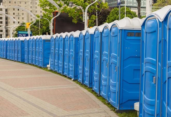 Seasonal porta potty units set up at a Champaign, Illinois venue